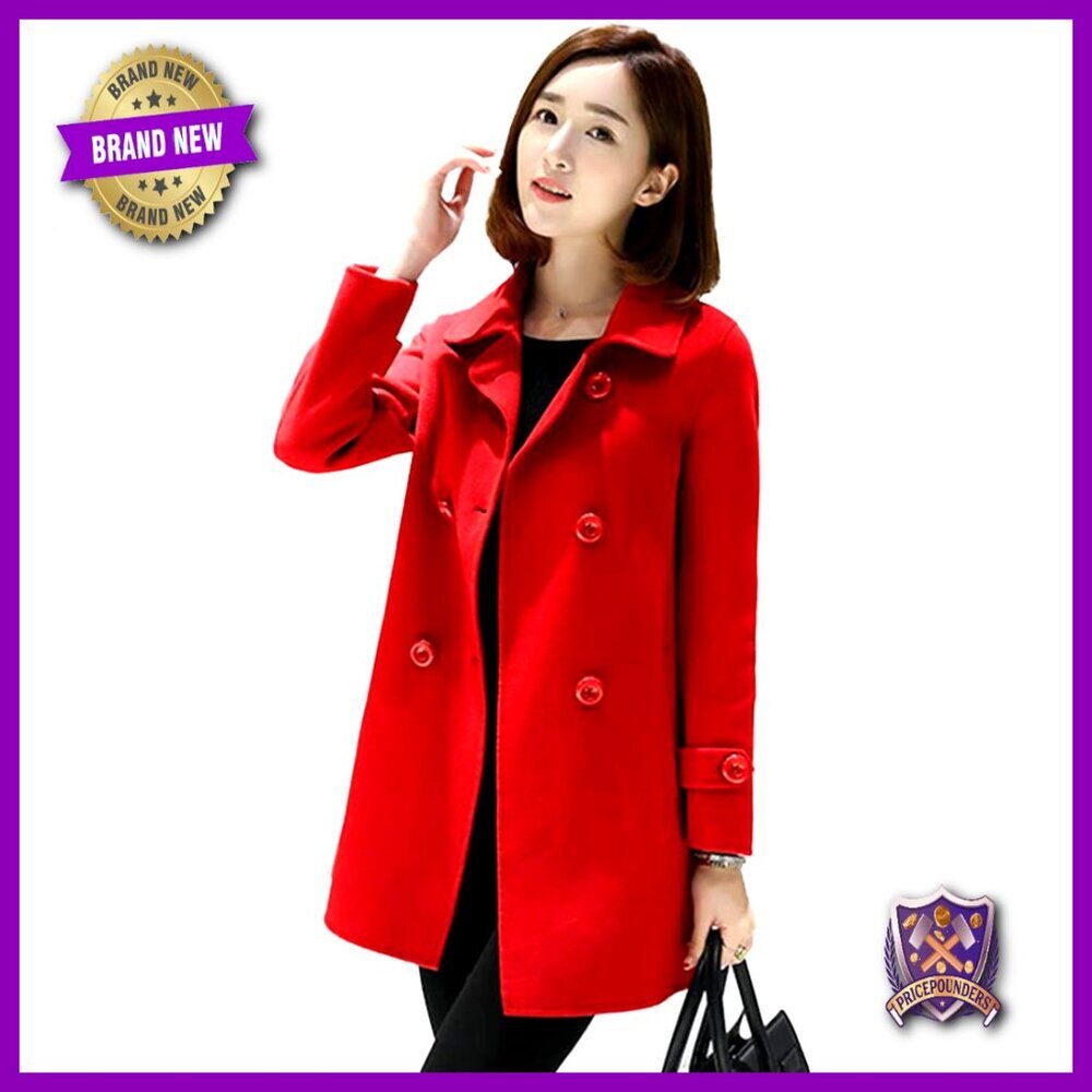 Classic Wool Peacoat Double Breasted Trench Coat Fall Winter Elegant Chic
